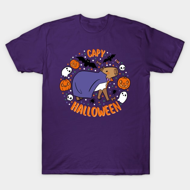 Happy Halloween a cute capybara wearing a vampire costume T-Shirt by Yarafantasyart